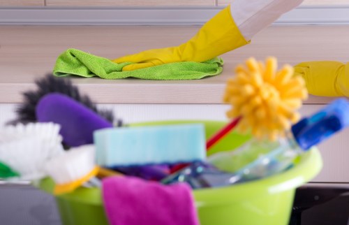 Commercial cleaning team maintaining office surfaces